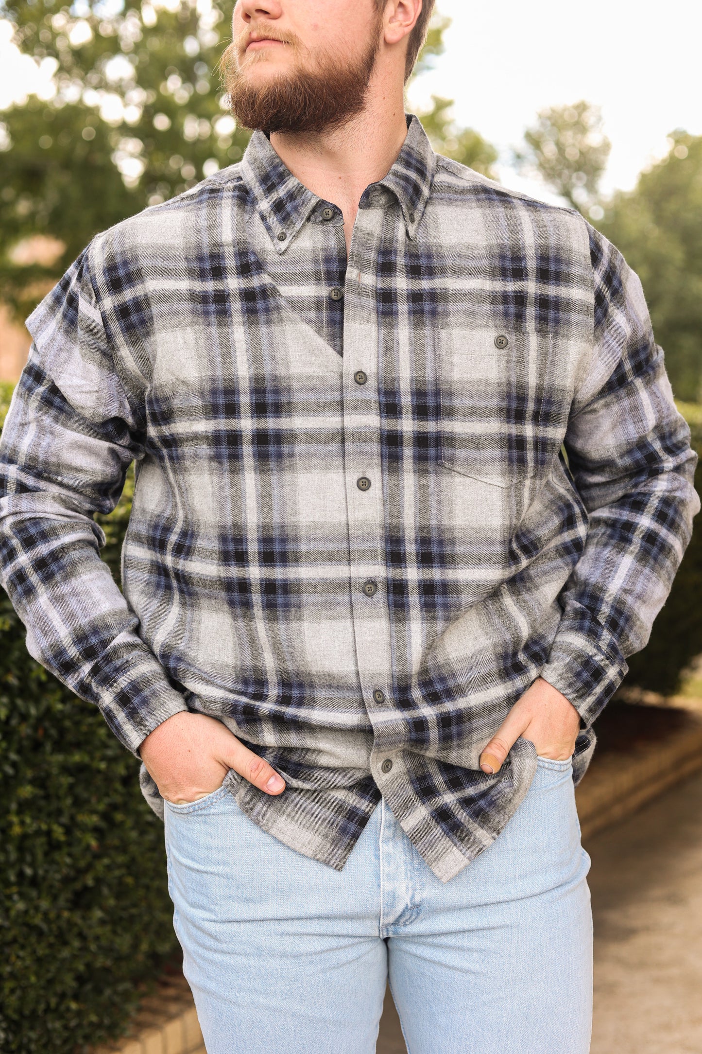 Men's Plaid Button Down L/S (Lake Blue)