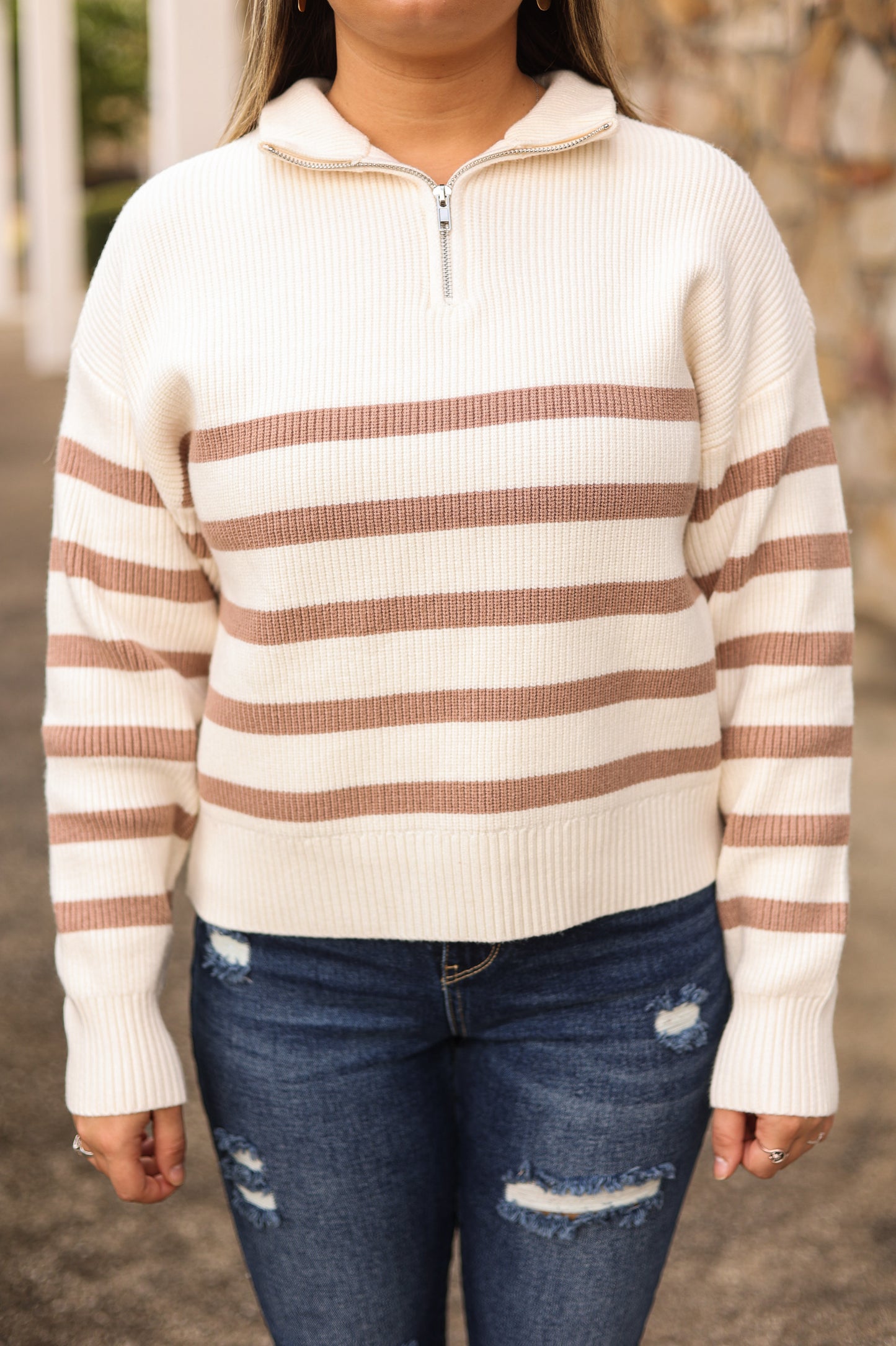 Kayla Striped Quarter Zip Pullover