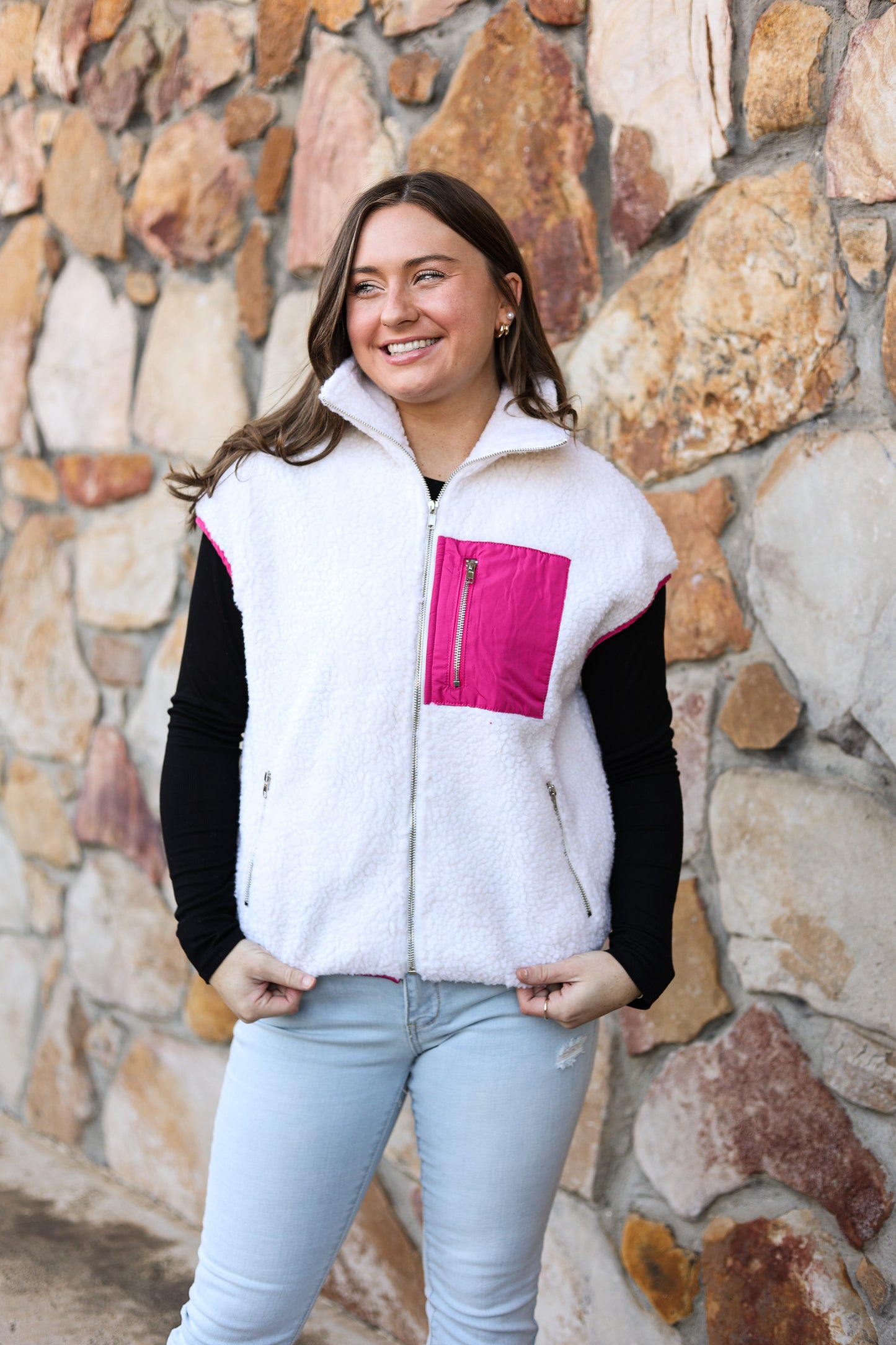 Sherpa Zip Up Vest (White)