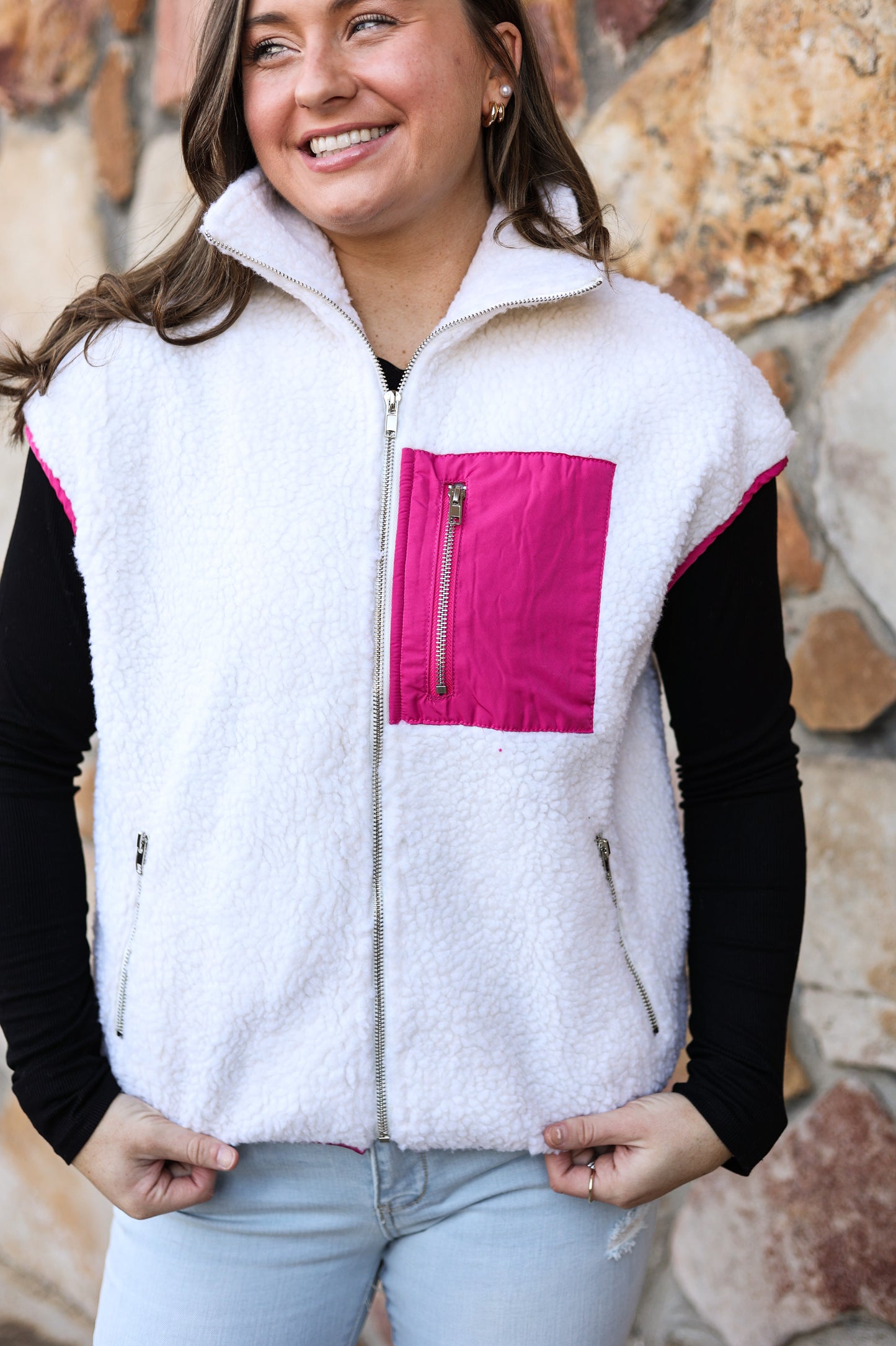 Sherpa Zip Up Vest (White)