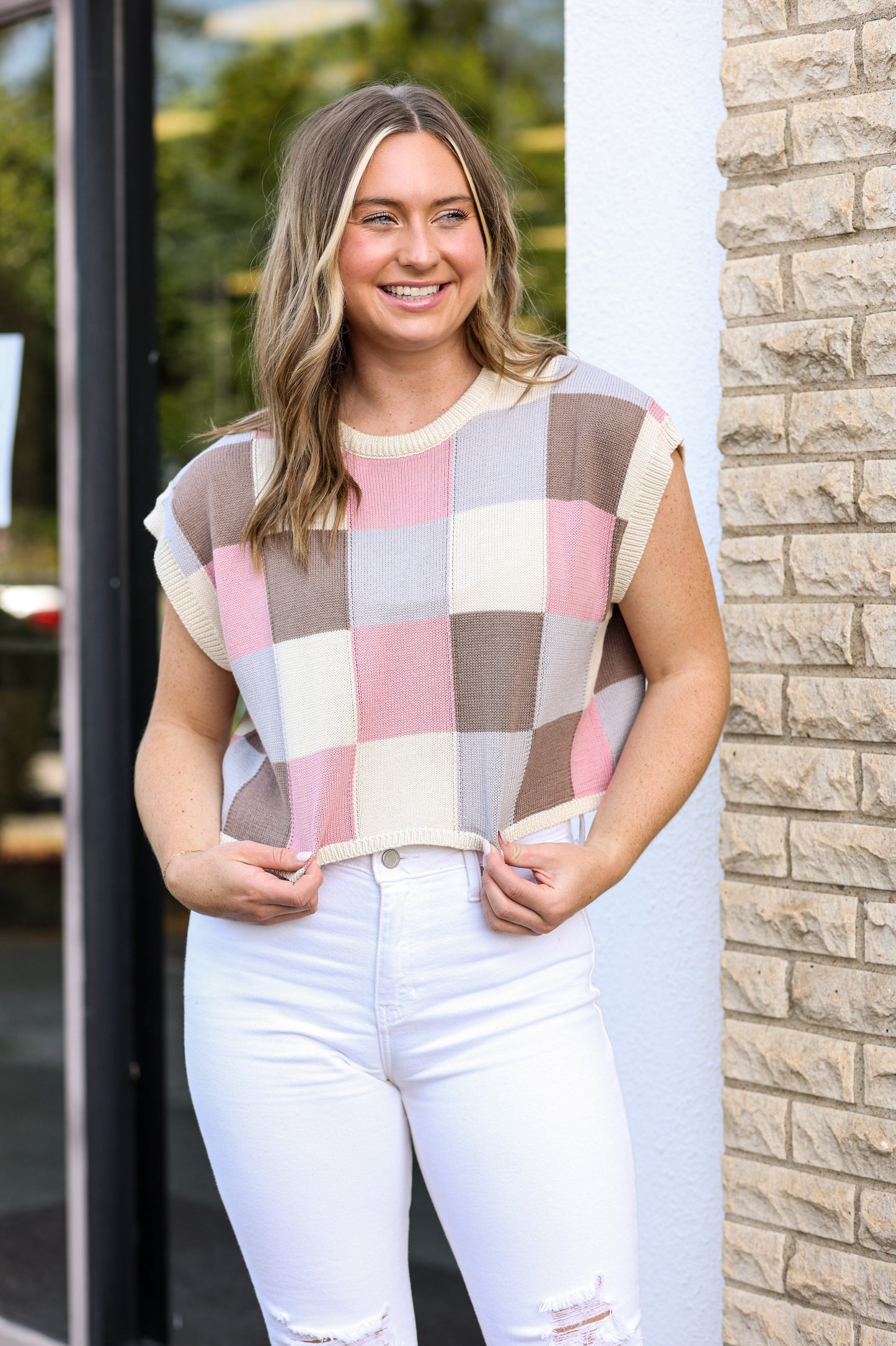 Cream Khaki Colorblock Top