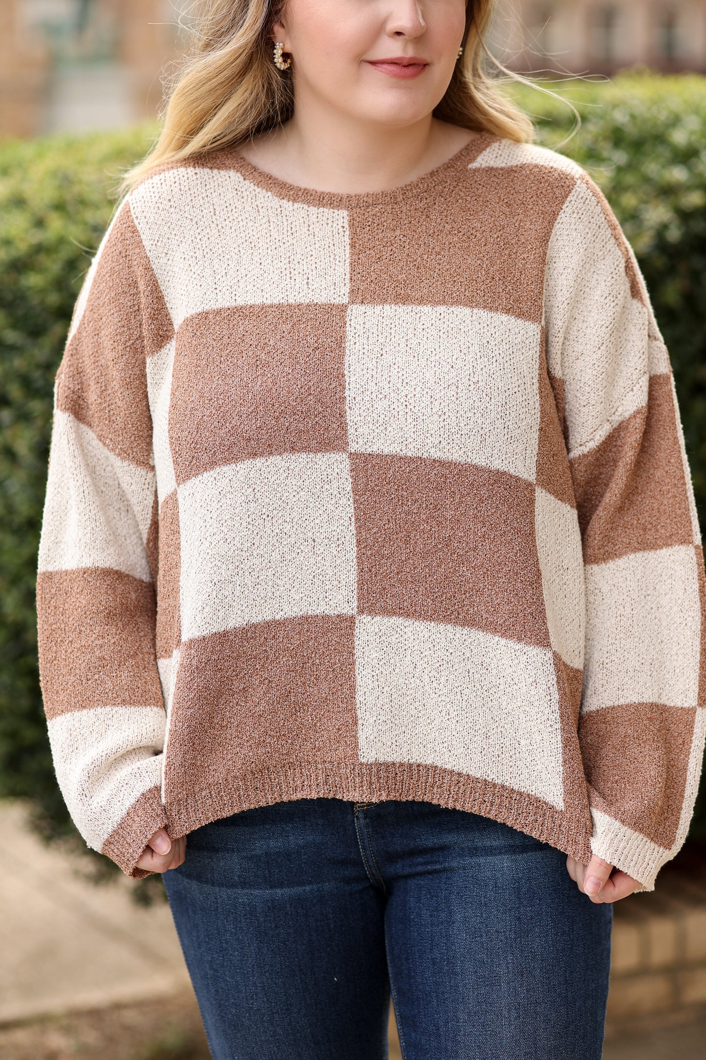 Checkered Knit Sweater (Brown)