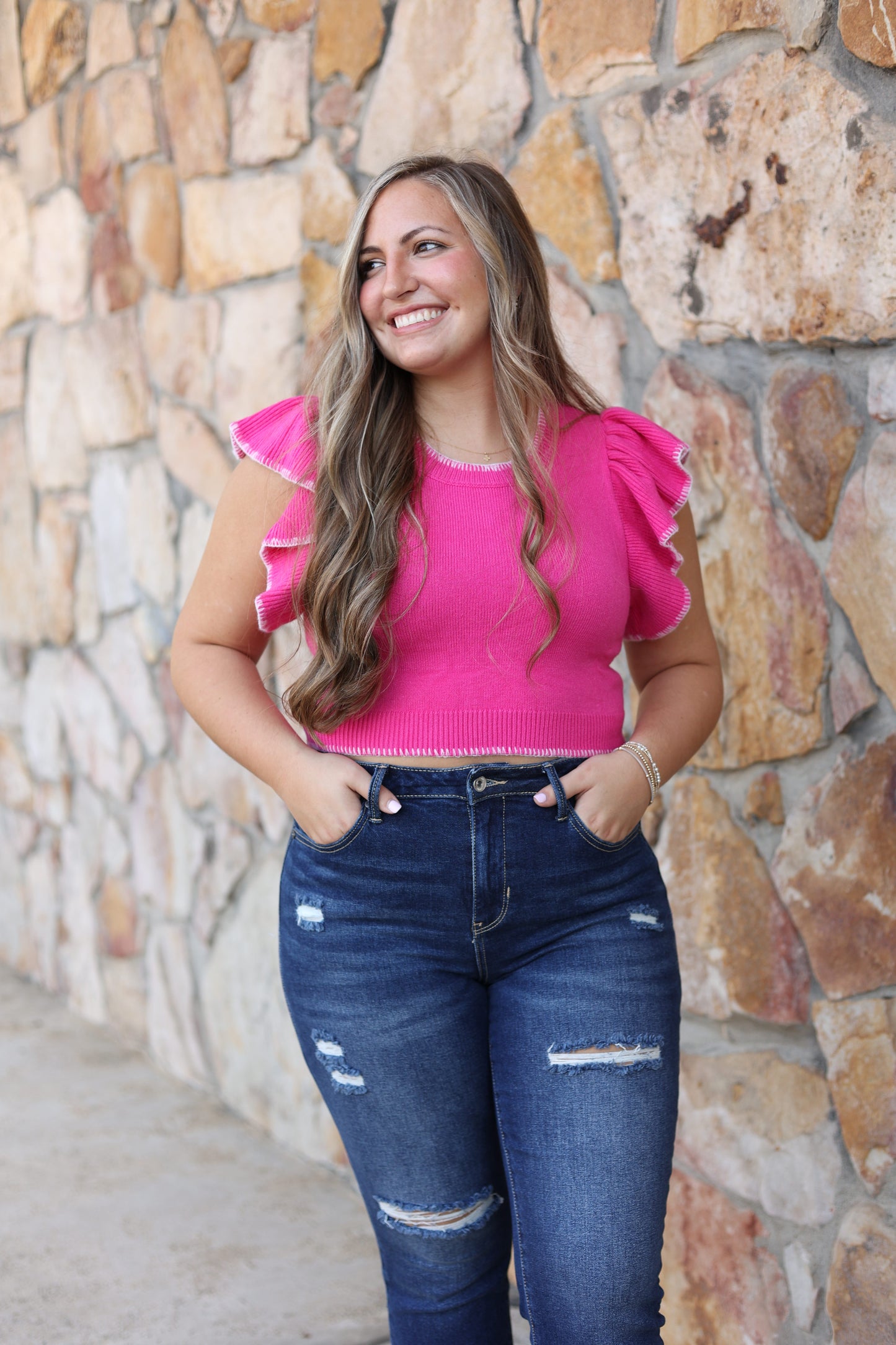Charlotte Cropped Sweater (Hot Pink)