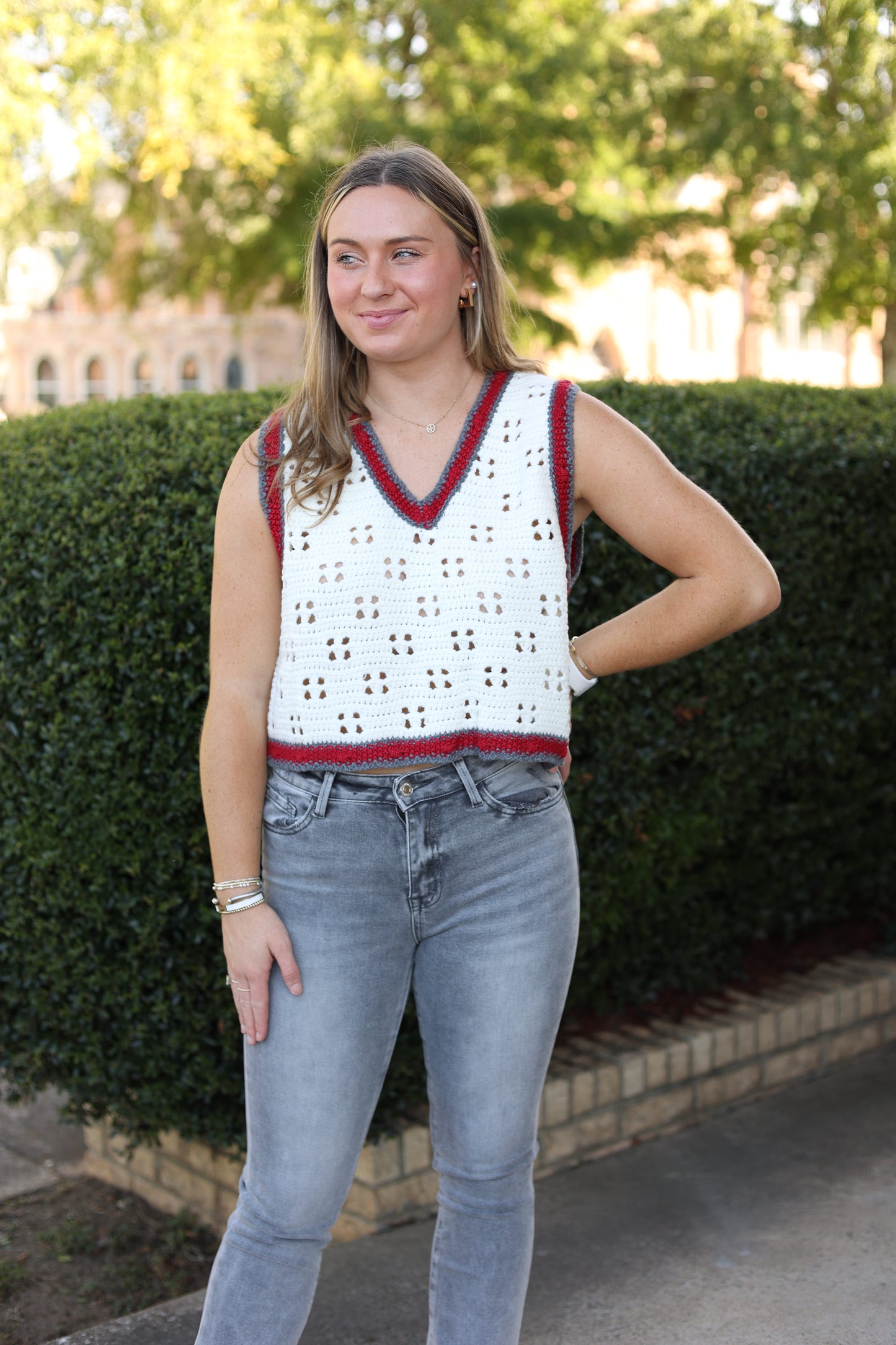 Camille Sweater Vest (Crimson/Grey)