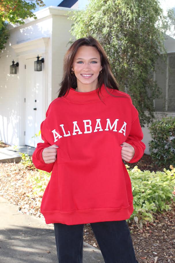 Bucketlist "ALABAMA" Embroidered Mockneck Sweatshirt (Crimson/White)