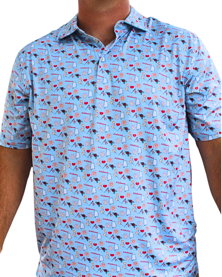 Men's JNJ Alabama Americana Polo (Light Blue)