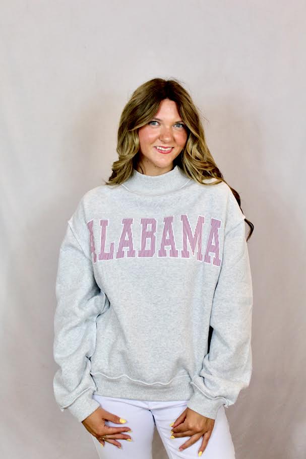 Bucketlist ALABAMA Striped Mock Neck Sweatshirt (Crimson/White)