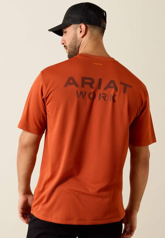Men's Ariat Rebar Heat Fighter Textured Logo T-Shirt (Burnt Brick)