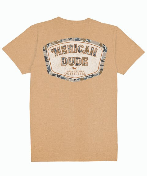Men's Simply Southern American Dude Camo Logo S/S (Khaki)