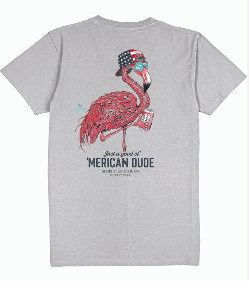 Men's Simply Southern American Dude Flamingo S/S (Fog)