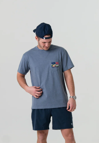 Men's Burlebo Patriotic Scenic Fish S/S Pocket Tee (Blue Jean)