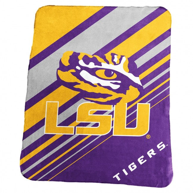 LSU Diagonal Stripped Fleece Blanket
