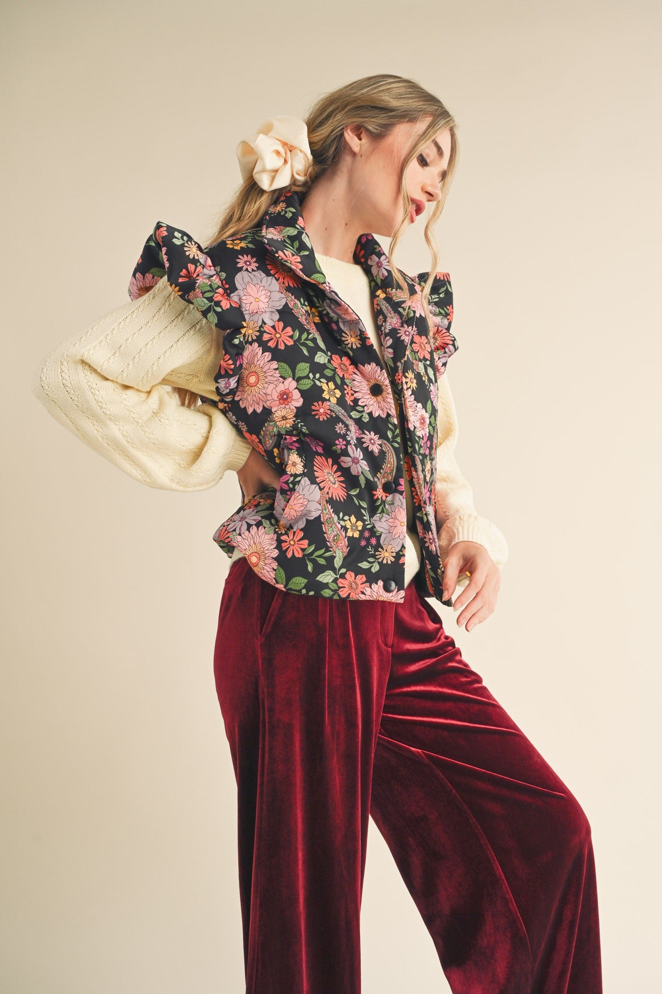 Flutter Sleeve Floral Vest