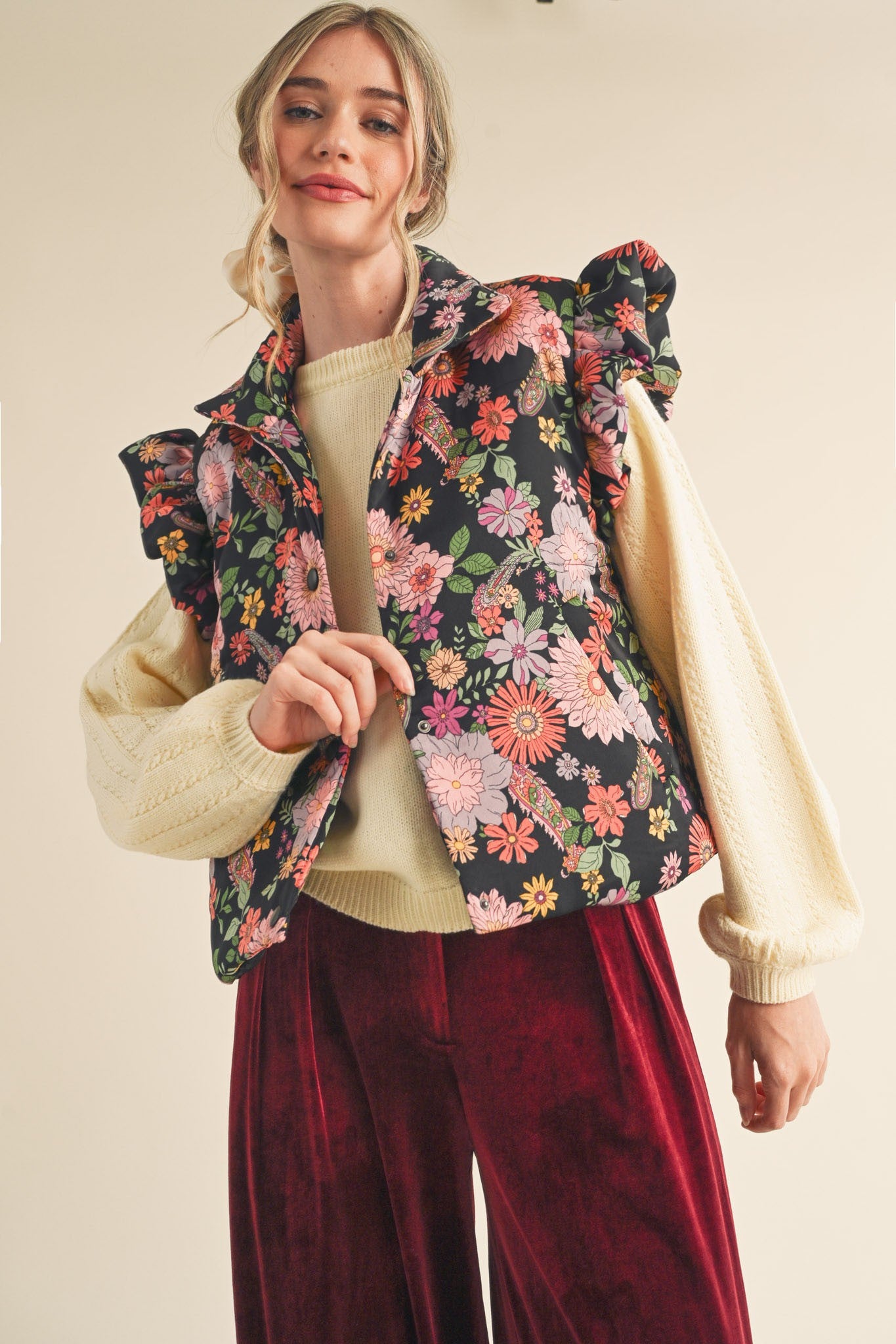 Flutter Sleeve Floral Vest