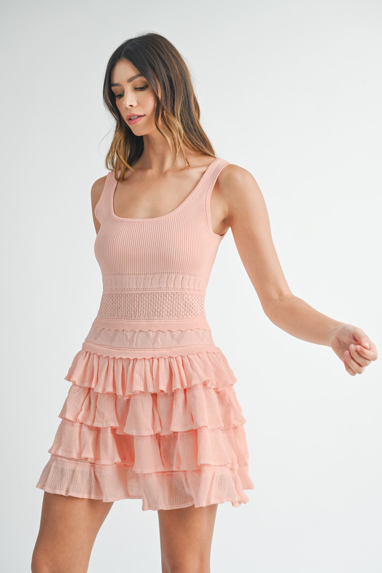 Ruffle Sweater Knit Dress (Light Pink)