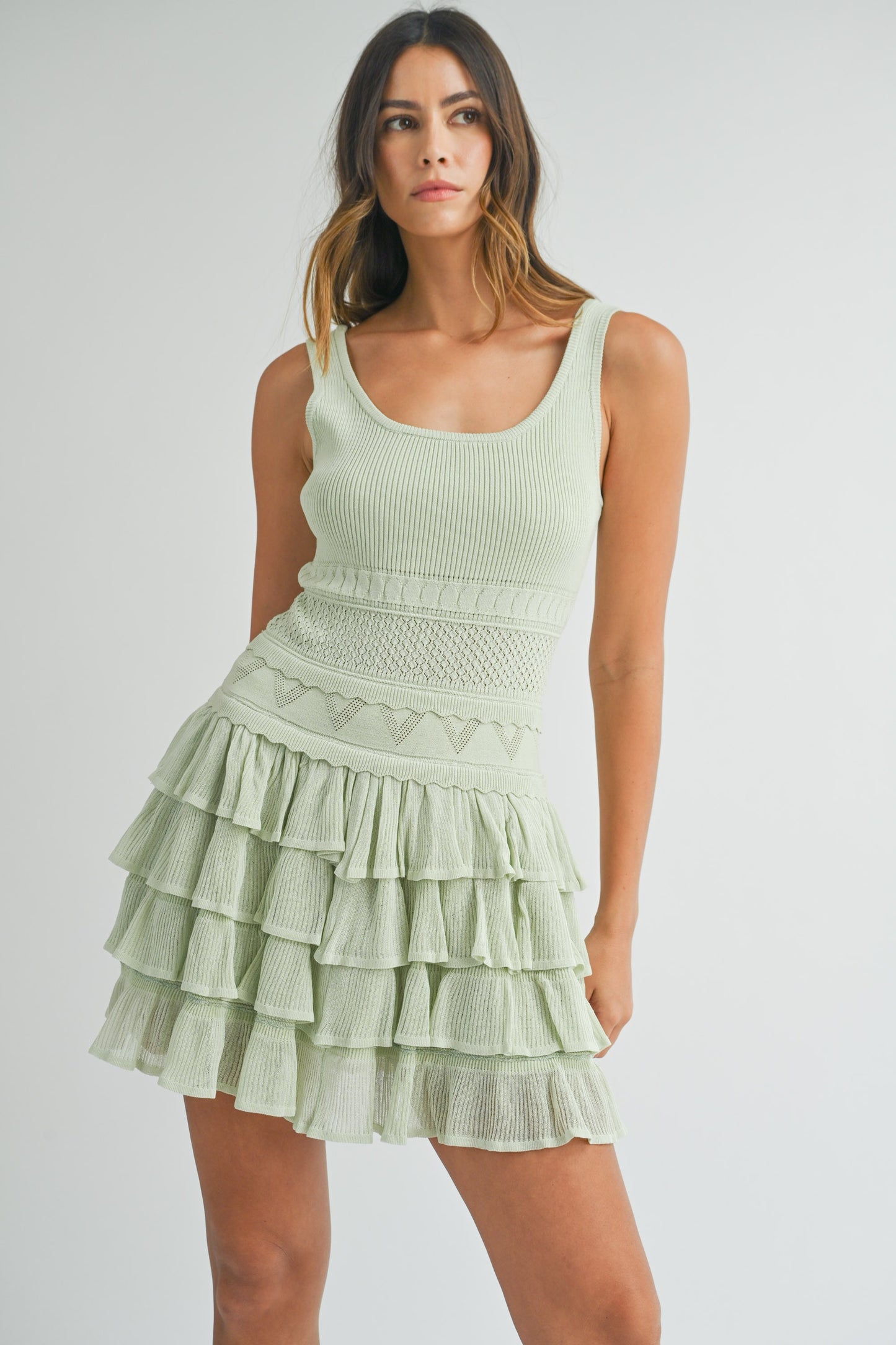 Ruffle Sweater Knit Dress (Light Sage)
