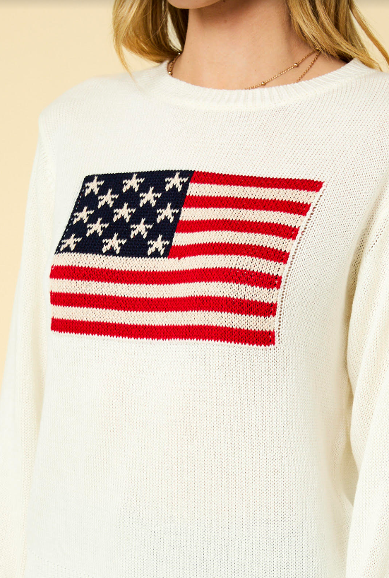American Flag Knit Sweater (White)