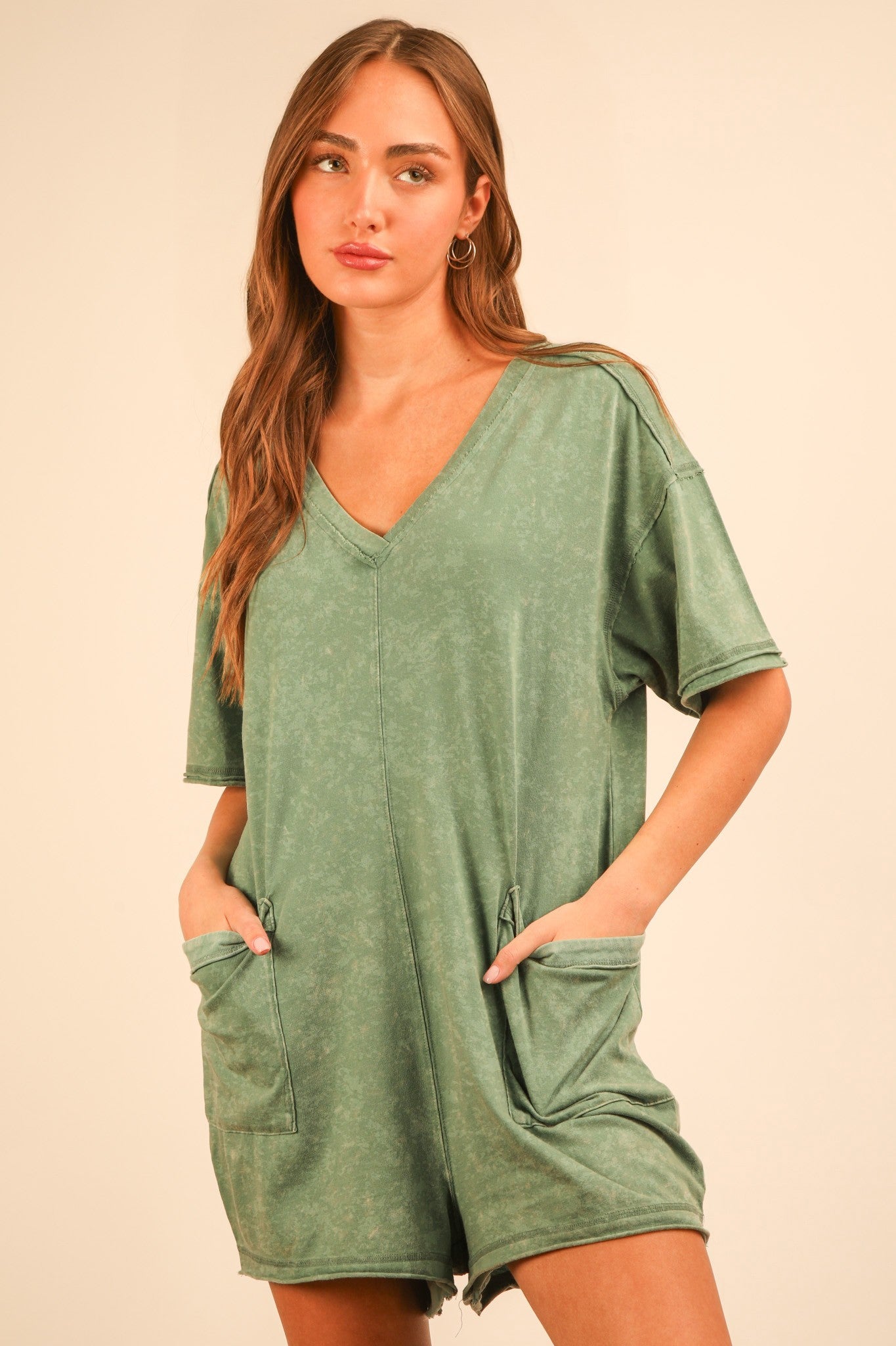 Mineral Washed Oversized Casual Knit Romper