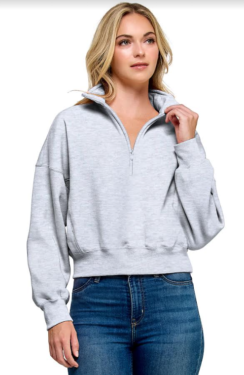 Juniors' Reflex Quarter Zip Cropped Pullover Sweatshirt (Ice Grey)