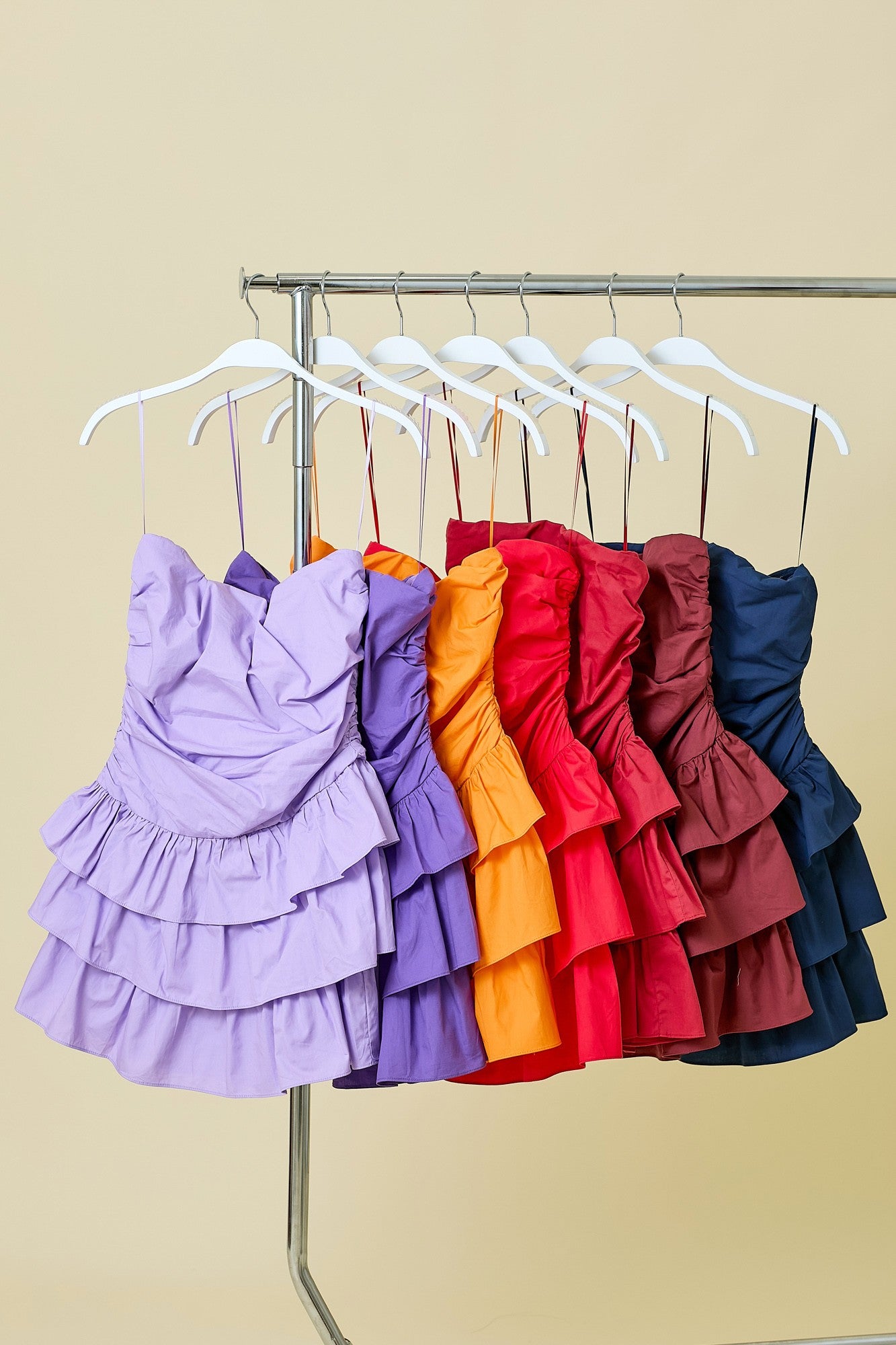 Day + Moon Strapless Ruched Tiered Ruffle Mini Romper Dress