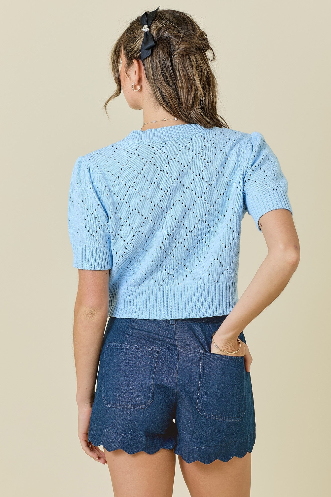 Printed Knit S/S Top (Baby Blue)