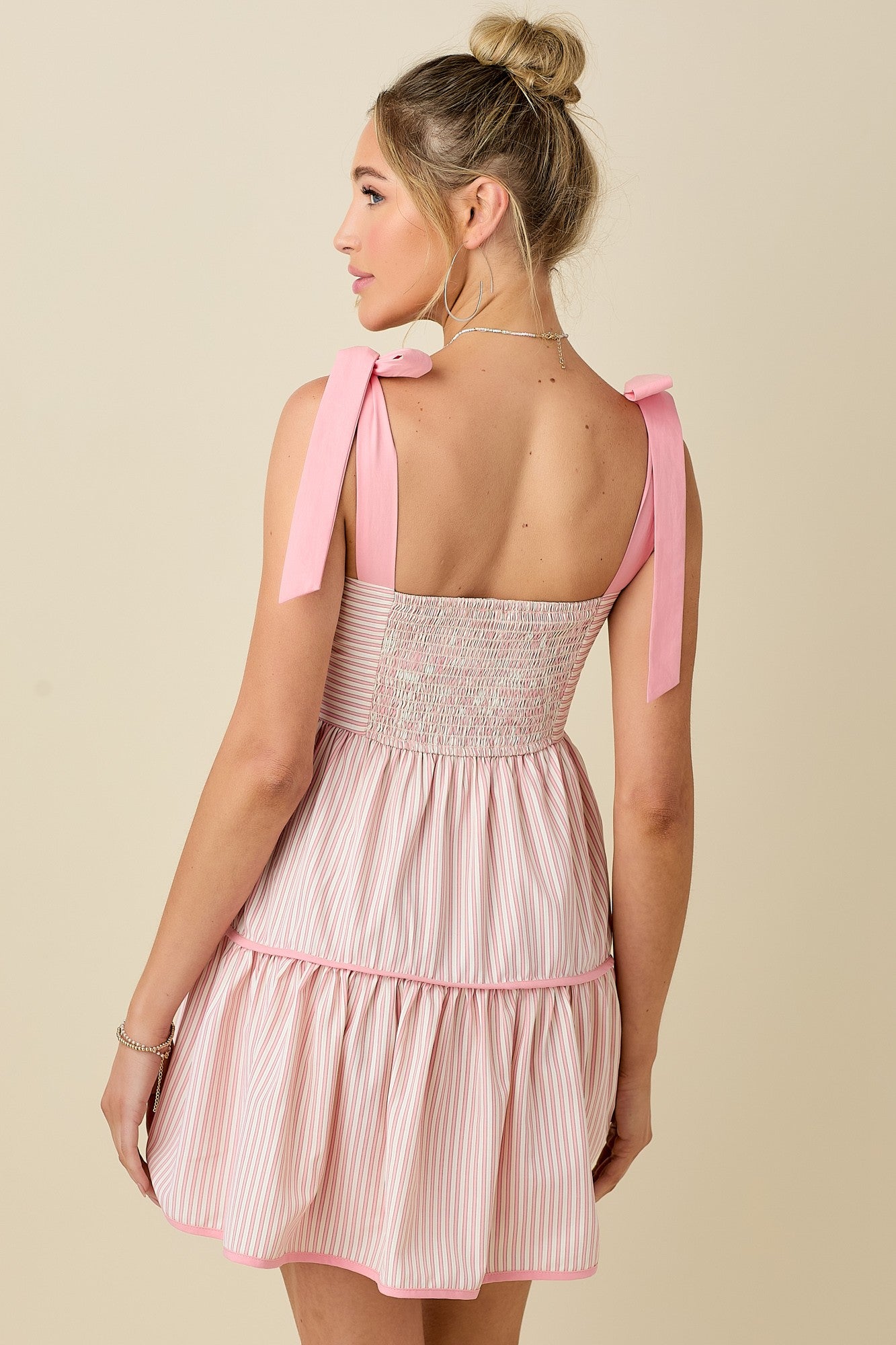 Striped Mini Dress (White/Pink)