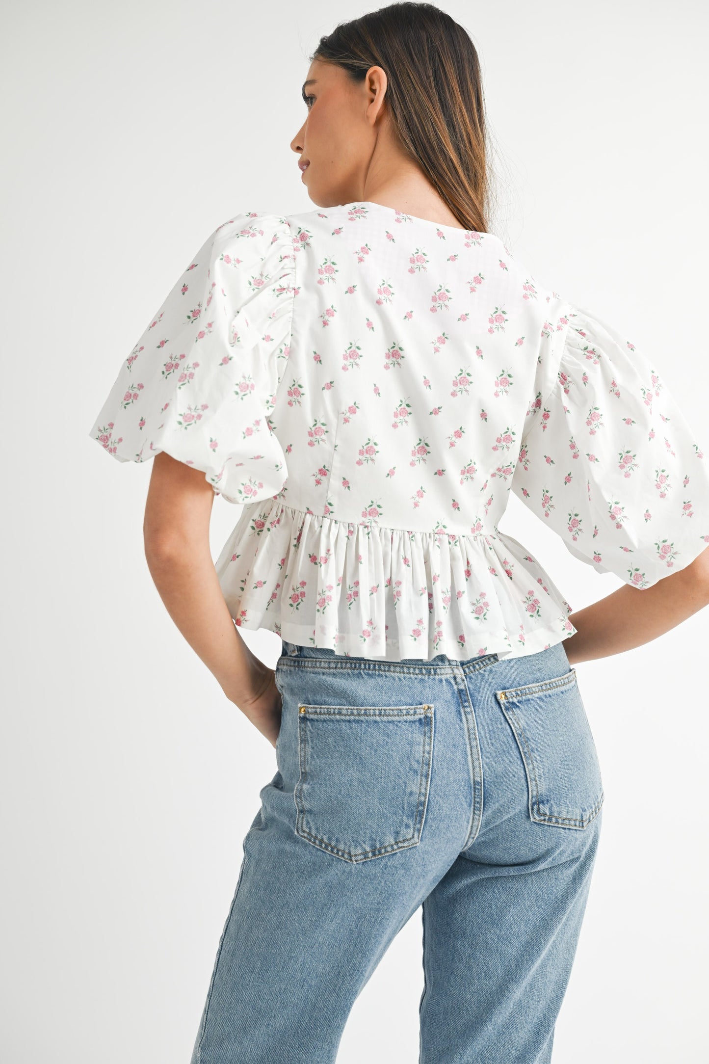 Ditzy Floral Printed Bow Tied Crop Top (Pink)