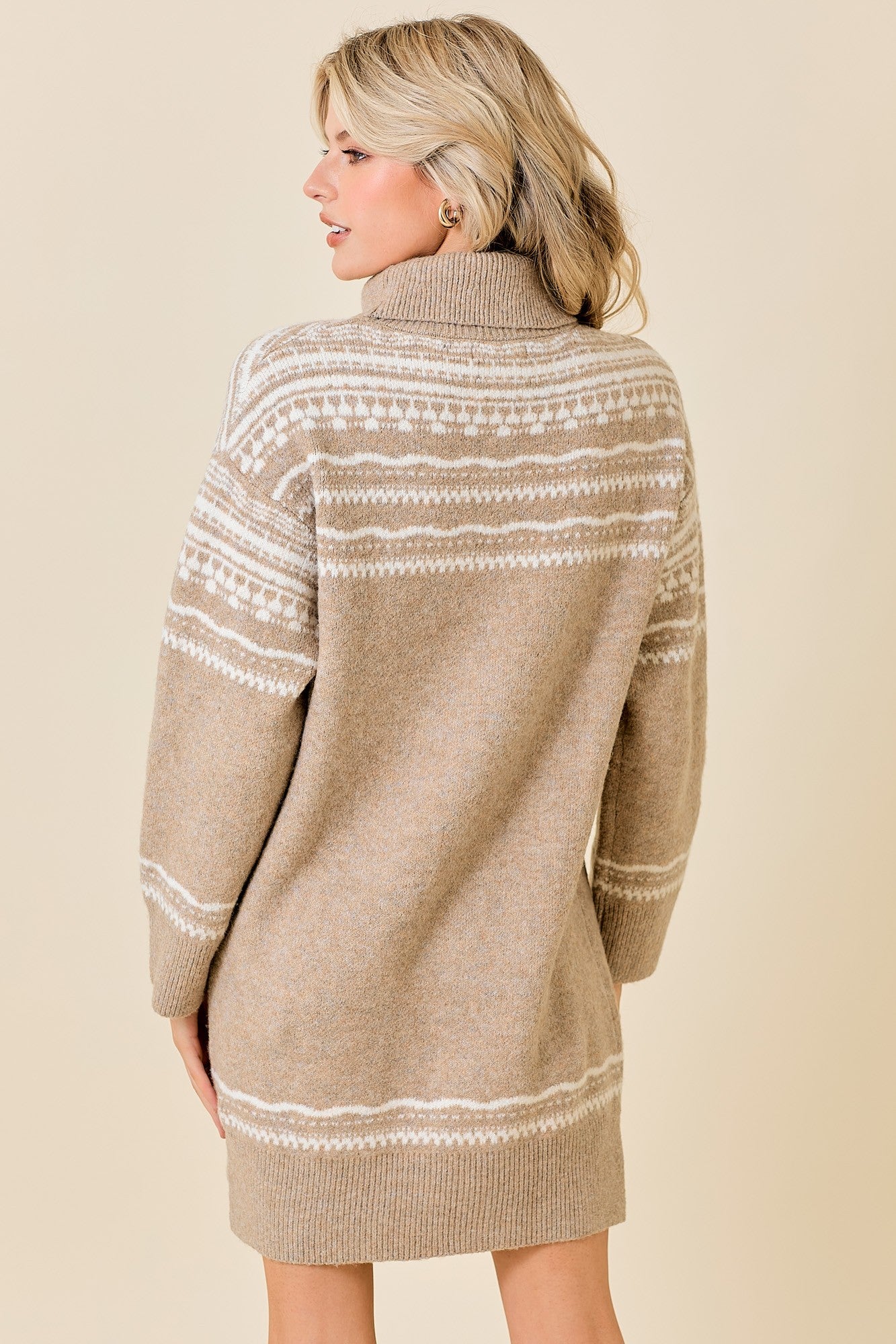 Juniors Turtleneck Sweater Dress (Taupe/Ivory)