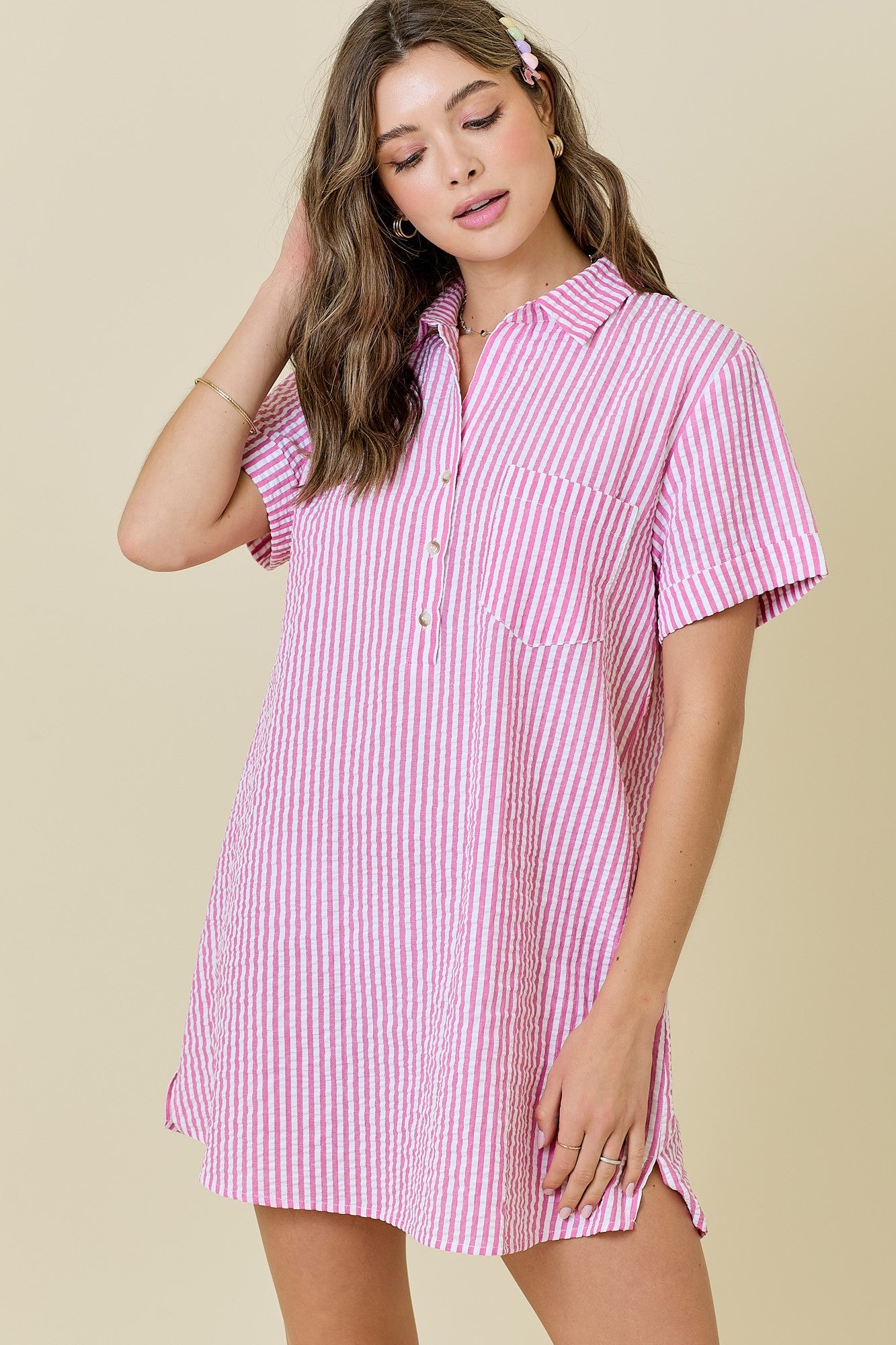seersucker shirt dress SOLANUM STRIPED COTTON SEERSUCKER SHIRT DRESS Marimo Fashion