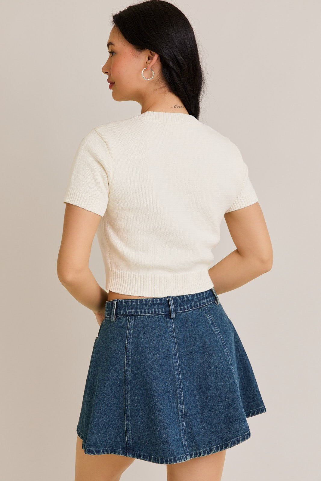 Teddy Bear Patriotic Deal Cropped Sweater (Ivory)