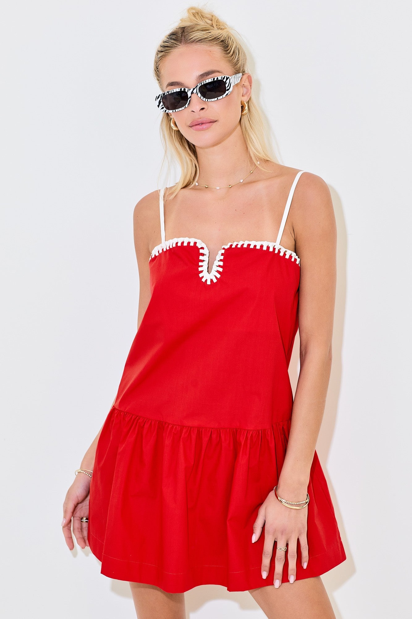 Day + Moon Drop Waist Dress W/Contrast Knotted Edge Detail Dress