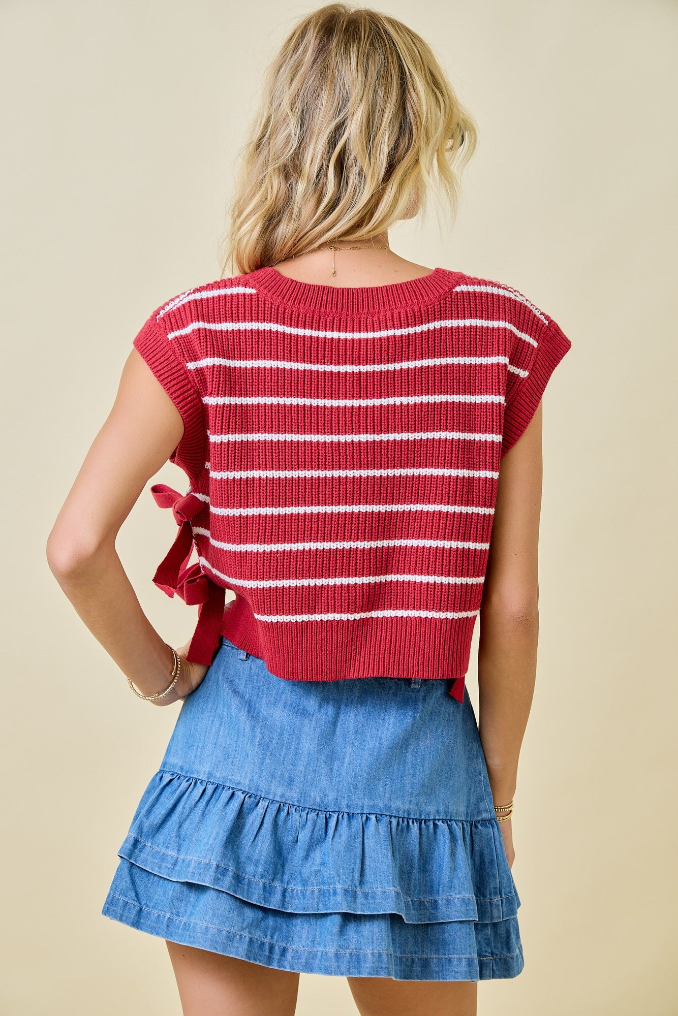 Day + Moon Striped S/S Top W/Bows