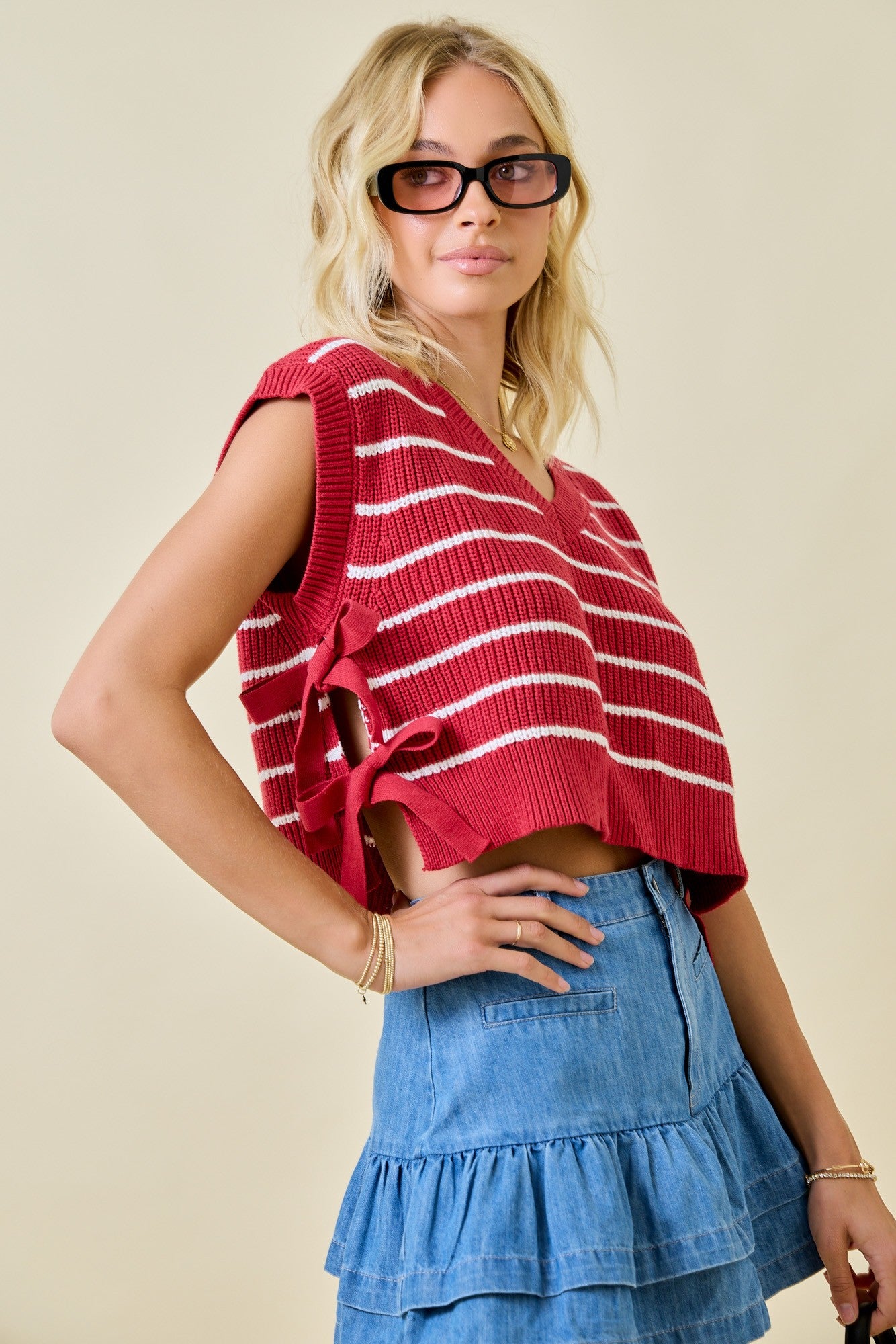 Day + Moon Striped S/S Top W/Bows