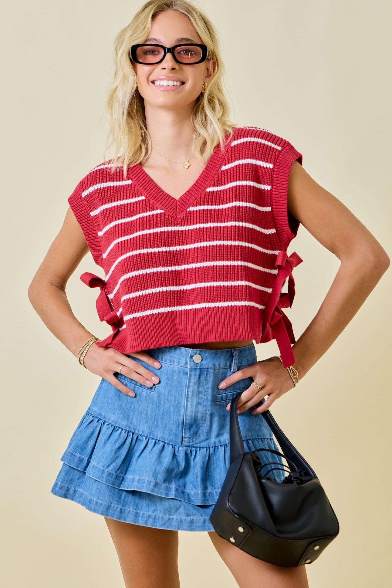 Day + Moon Striped S/S Top W/Bows