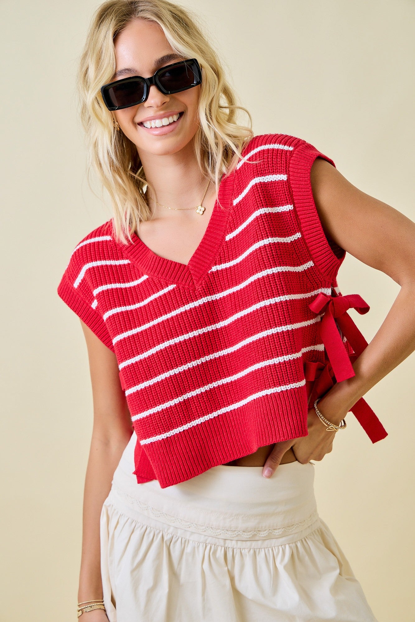 Day + Moon Striped S/S Top W/Bows