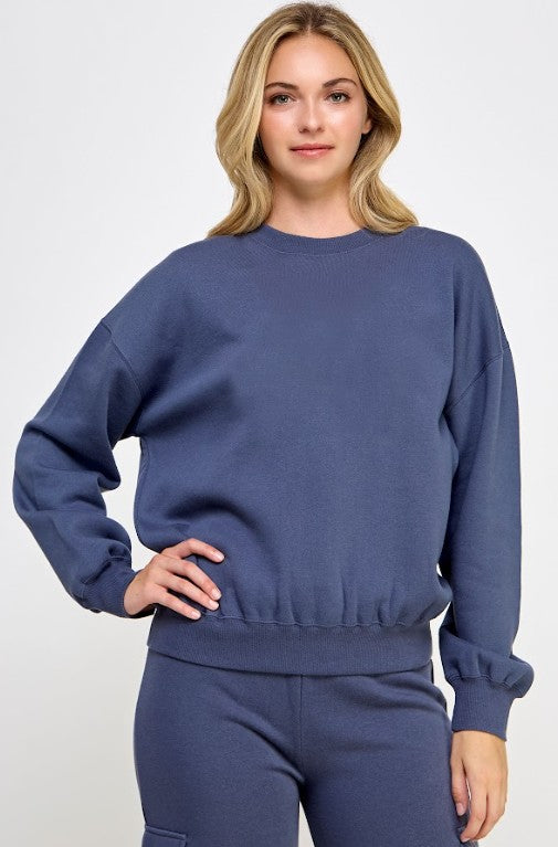 Juniors' Reflex Fleece Basic Relaxed Fit Crewneck Sweatshirt (Denim Blue)