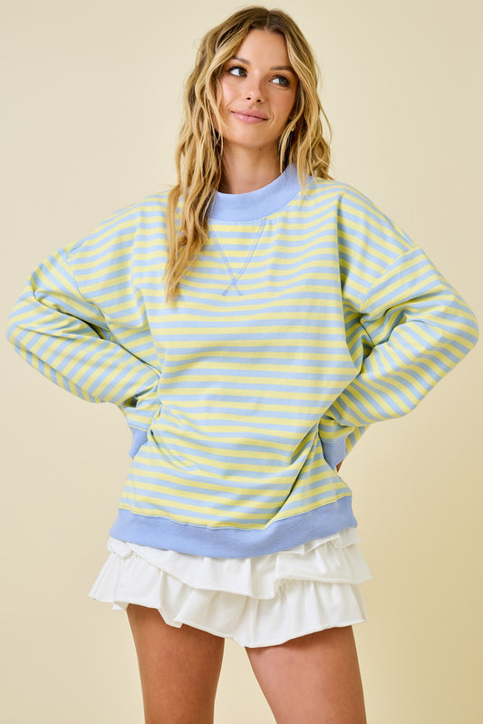 Day + Moon Mock Neck Striped L/S Pullover