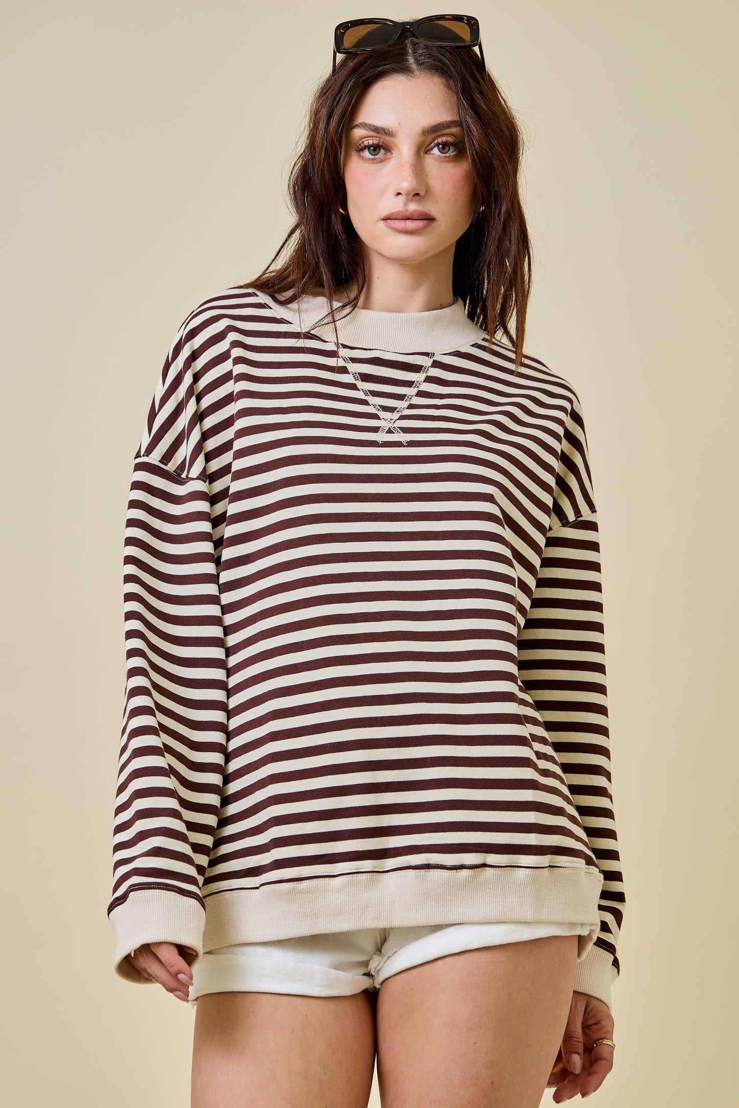 Day + Moon Mock Neck Striped L/S Pullover