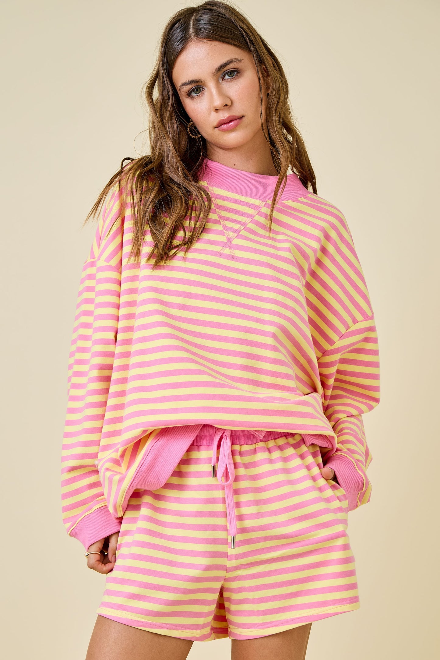 Day + Moon Mock Neck Striped L/S Pullover