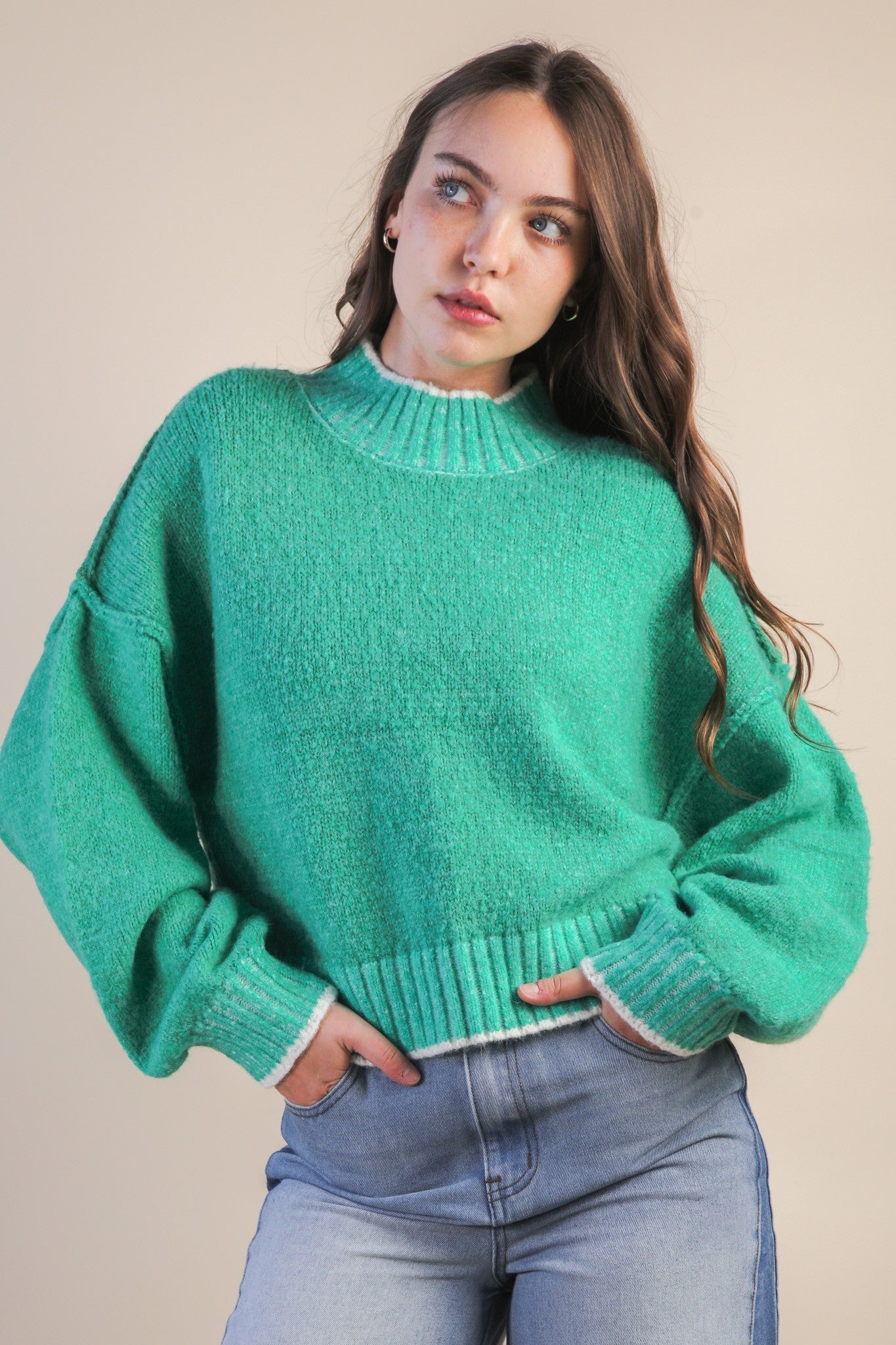 Oversized Casual Mock Neck Knit Sweater