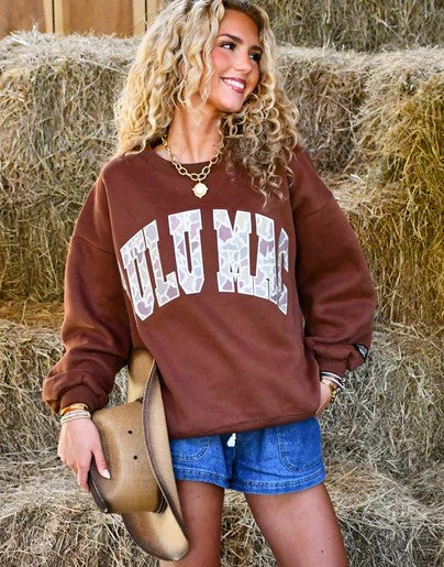 Juniors' Lulu Mac Camo Sweatshirt
