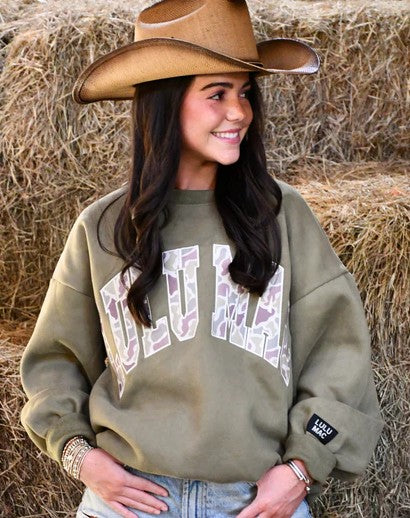 Juniors' Lulu Mac Camo Sweatshirt