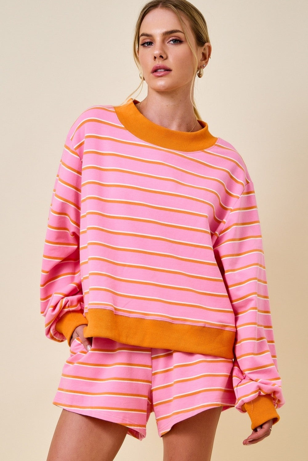 Juniors' Day + Moon Mockneck Stripe Sweatshirt Lounge Top