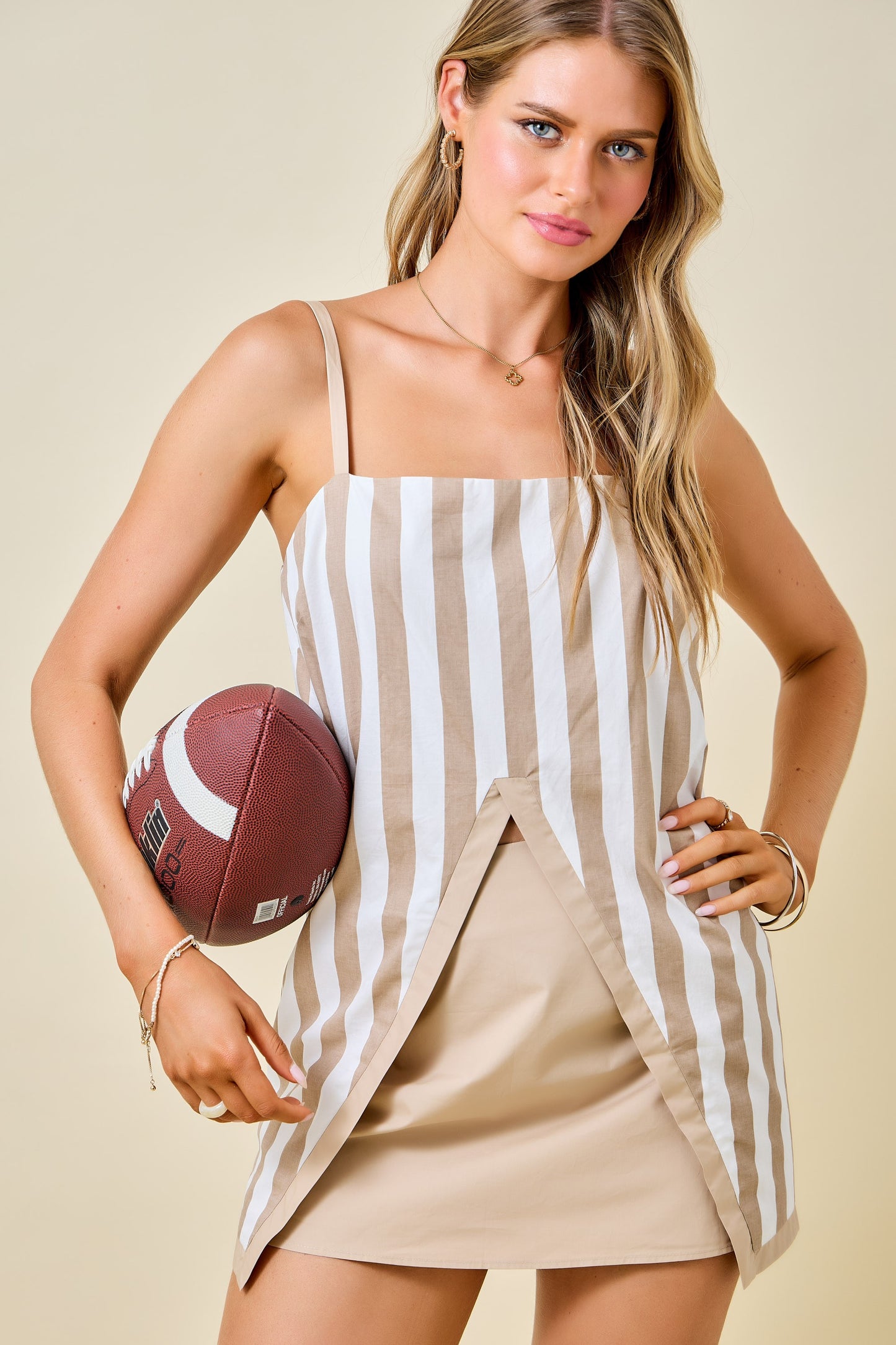 Day + Moon Game Day Striped Cami Top With Front Split Open Hem Detail