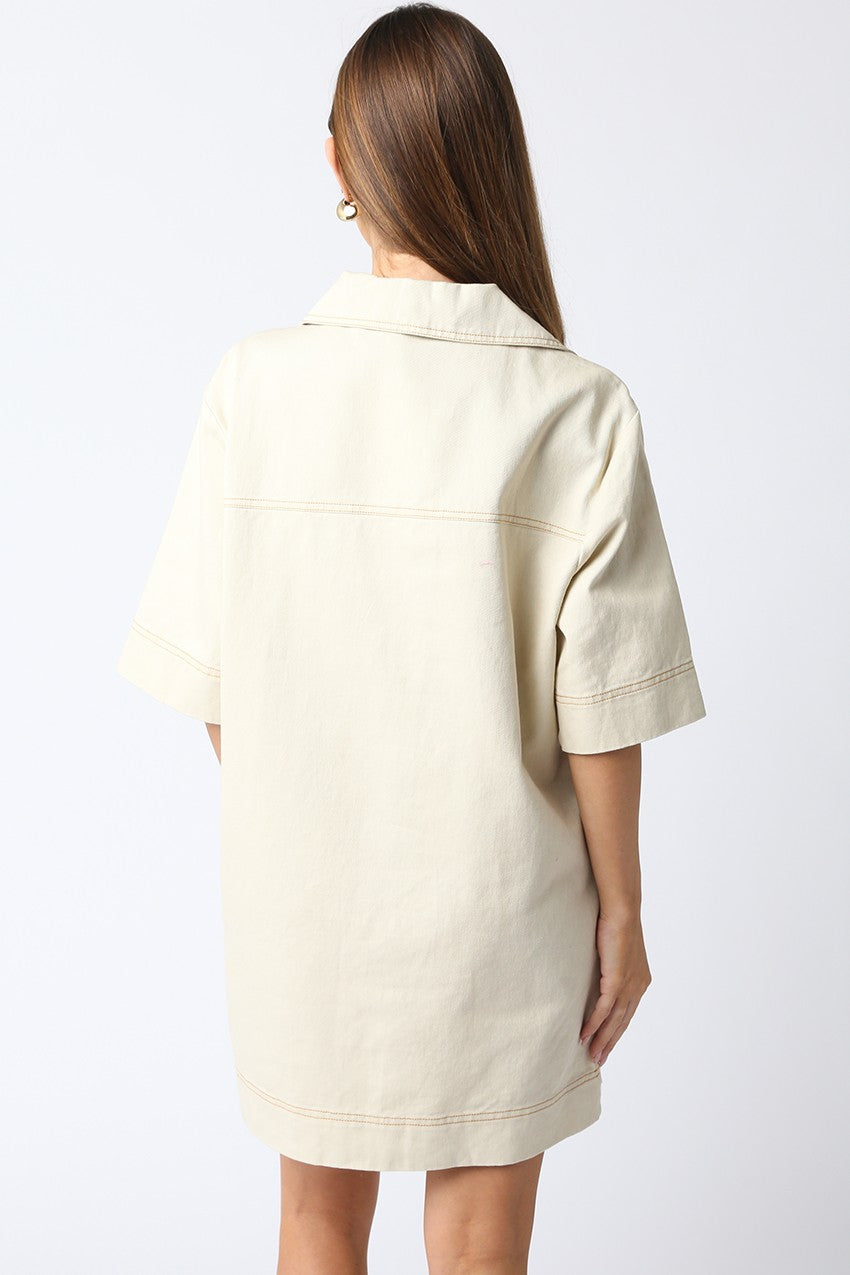 Juniors' Olivaceous V-Neck Mini Dress (Natural)