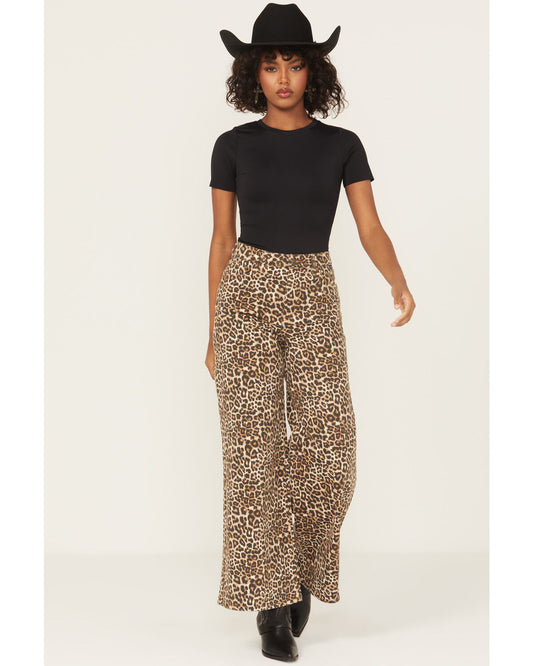 Cello Leopard Print High Rise Wide Leg Jean