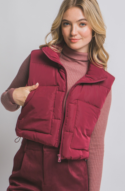 Cropped Puffer Vest W/Pockets