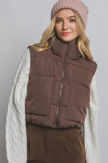 Cropped Puffer Vest W/Pockets