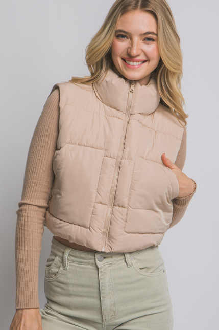 Cropped Puffer Vest W/Pockets