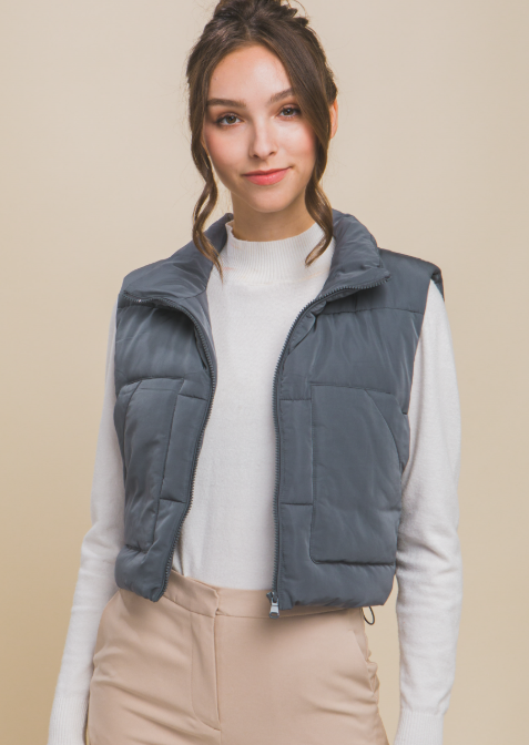 Cropped Puffer Vest W/Pockets